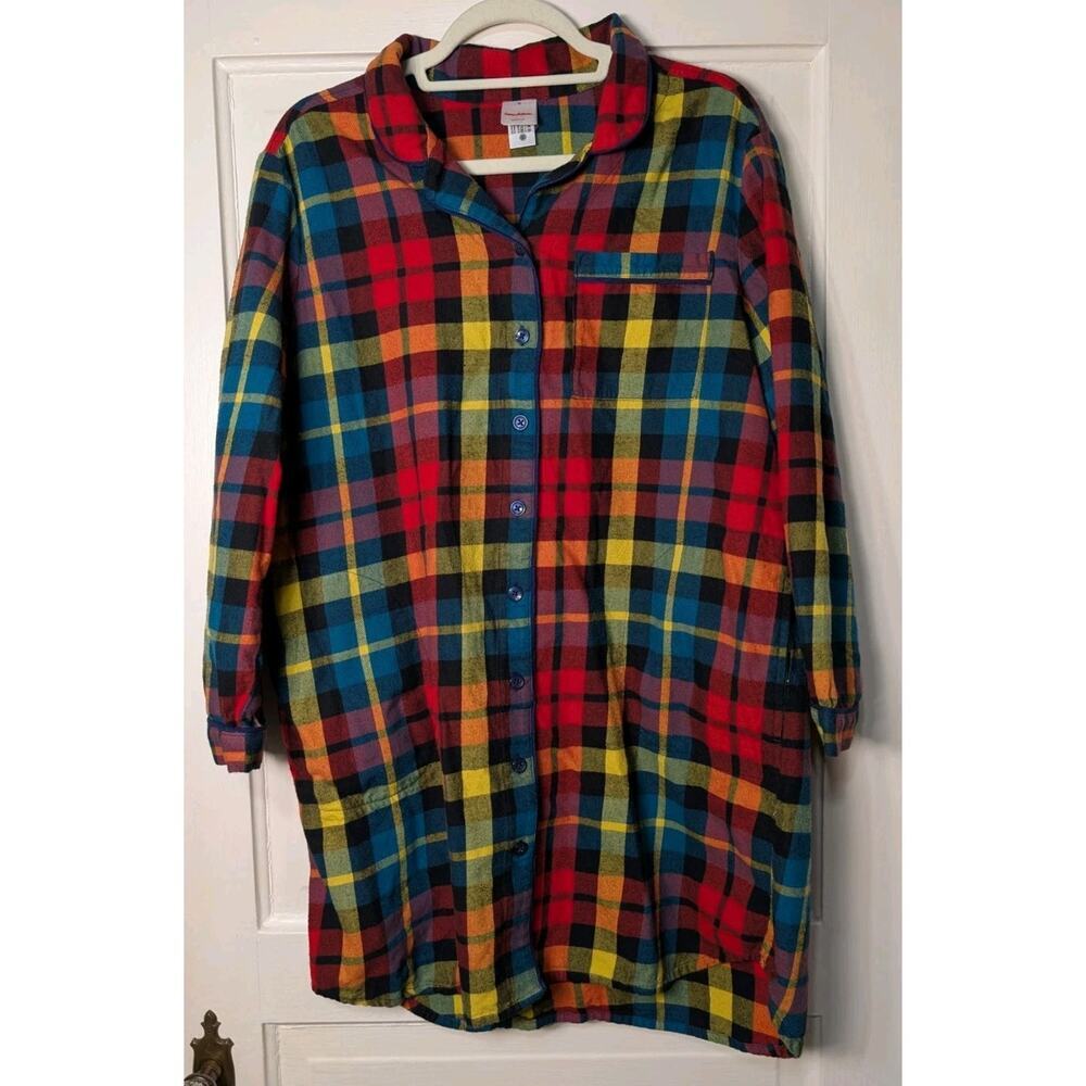 Hanna Anderson Rainbow Plaid Flannel Women's Nightshirt Cozy Size M(815)